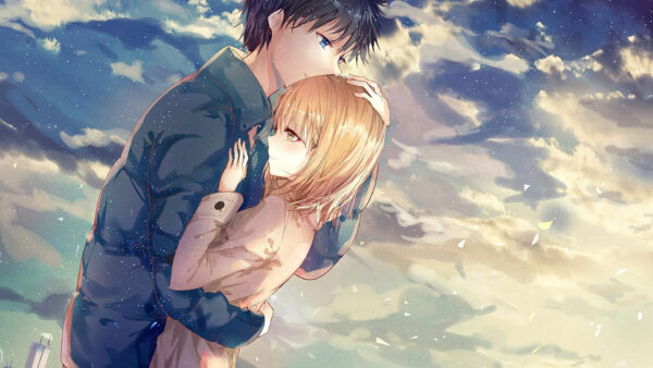 Wallpaper Sky, Anime, Eyes, Background, Couple, Blue, Girl