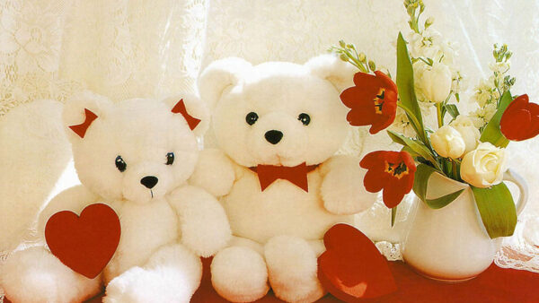 Wallpaper White, Bear, Hearts, Teddy, With, Bears, Red