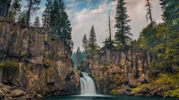 Wallpaper River, Pouring, Landscape, Rock, Bushes, Waterfall, Nature, Best, Mountains, View, Between, Trees