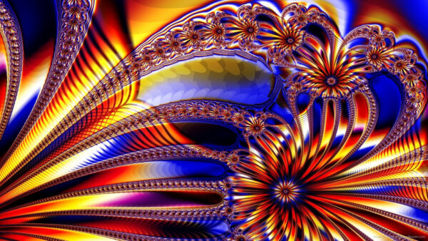Wallpaper Yellow, Lines, Abstract, Abstraction, Red, Blue, Fractal