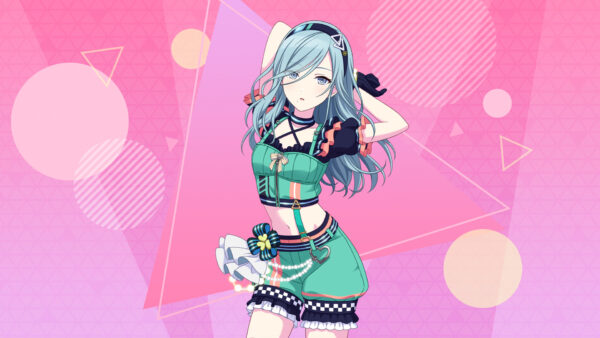 Wallpaper With, Pink, Standing, Green, Blue, Eyes, Hair, Dress, Background, Anime, Girl
