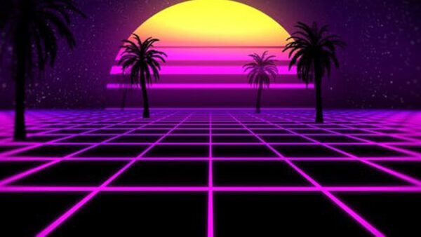 Wallpaper Lines, Synthwave, Palm, Yellow, Dark, Pink, Moon, Purple, Trees