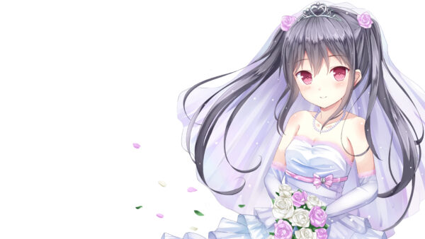 Wallpaper Anime, Black, Eyes, Pink, Girl, Hair, Light, White, Flowers, Dress