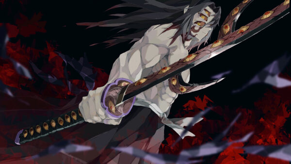 Wallpaper Having, Anime, Slayer, Black, With, Sword, Demon, Eyes, Kokushibou, Background, Desktop