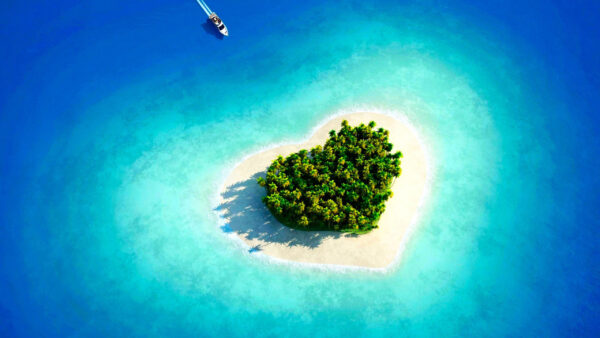 Wallpaper Between, Shaped, Island, With, Beach, Boat, Heart, Desktop, Water, Body, Ocean