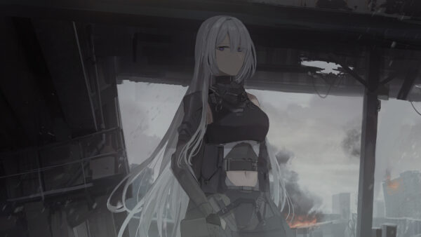 Wallpaper Roof, Fire, With, Games, AK15, Gray, Hair, Girls, Broken, Frontline, Desktop, Smoke, Long, And, Background