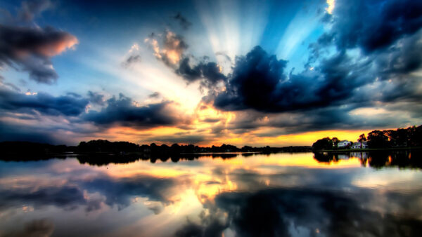 Wallpaper Lake, Sunset, Cloudy, Sky, Nature, Under, Desktop, During