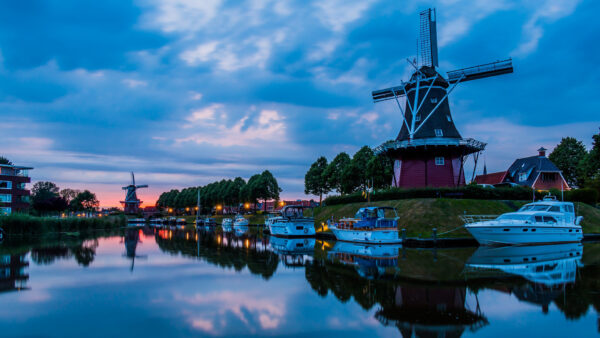 Wallpaper Windmill, Holland,, Dokkum, Netherlands,, Travel