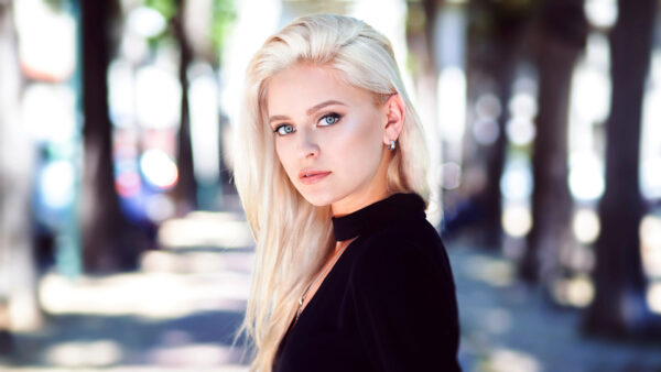 Wallpaper Bokeh, Girls, Girl, White, Black, Model, Wearing, Standing, Dress, Hair, Background, Blur