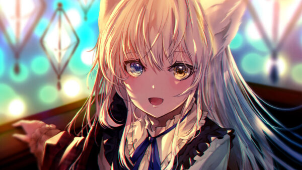 Wallpaper Background, Colorful, Girl, White, Yellow, Anime, Hair, Blue, Eyes