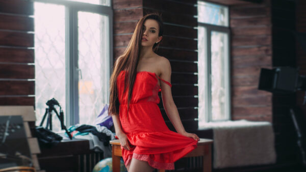 Wallpaper Girl, Hair, Black, Wearing, Girls, Beautiful, Long, Model, Dress, Red