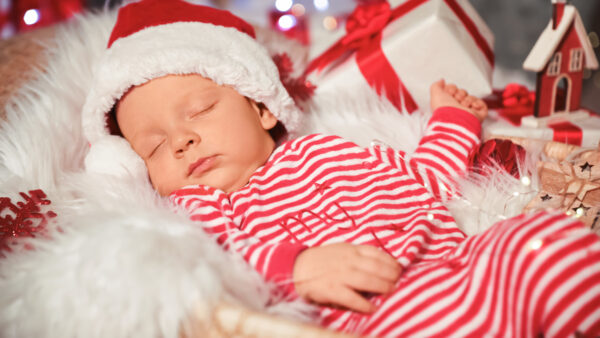 Wallpaper Sleeping, Santa, Stripes, Wearing, Red, White, Cute, Cap, Baby, Claus, Dress, And