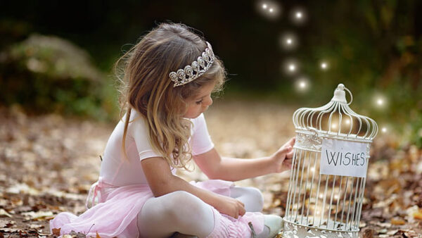 Wallpaper With, Girl, Little, Cute, Bird, Sitting, Pink, Wearing, Dress, Leaves, Light, Dry, Cage