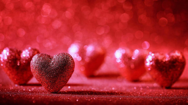 Wallpaper Lights, Glittering, Heart, Bokeh, Background, Shapes, Red