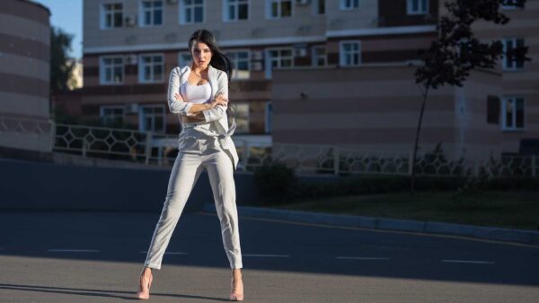 Wallpaper Girls, Girl, Dress, Building, Road, Standing, Model, White, Wearing, Background