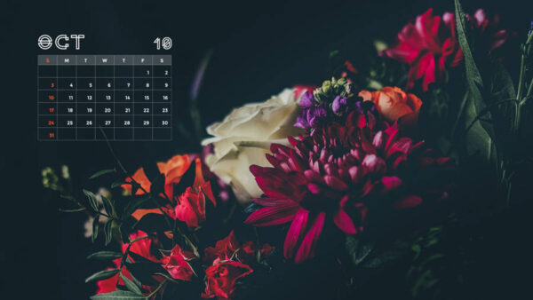 Wallpaper Colorful, Calendar, Flowers, Bouquet, Black, October, 2021, Background