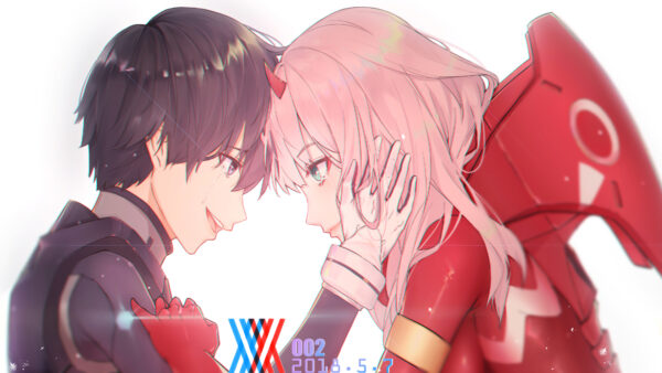 Wallpaper Hiro, Darling, Hair, Two, Black, FranXX, The, Pink, With, Background, White, Zero, Anime