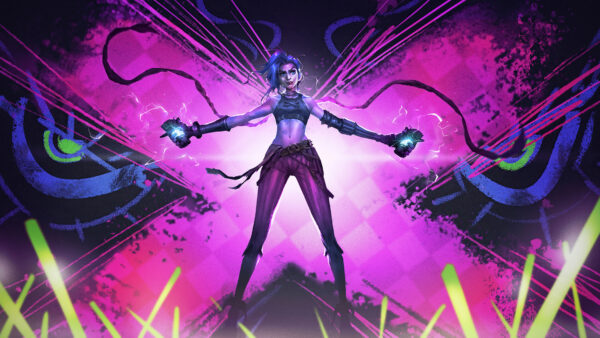 Wallpaper Jinx, Background, Lights, Pink, With, Arcane