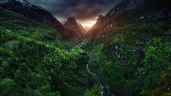 Wallpaper View, Nature, Aerial, Greenery, Trees, River, Village, Mountains