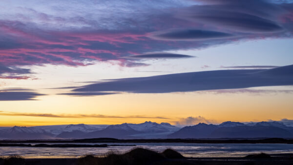 Wallpaper Blue, Covered, Black, Snow, Sunset, View, Under, Landscape, During, Clouds, Mobile, Sky, Mountains, Desktop, Nature