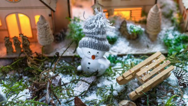 Wallpaper Desktop, With, Snowman, Christmas, Toy, Sleigh, Decoration