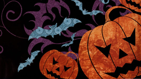 Wallpaper Black, Background, Halloween, Spooky, Cute, Pumpkins, Bats