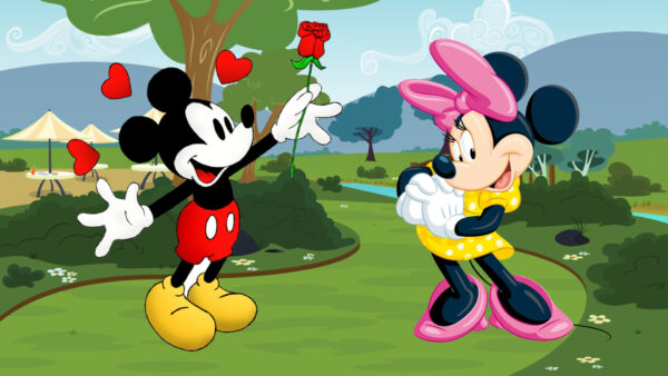 Wallpaper Mickey, Rose, Mouse, Red, Minnie, Cartoon