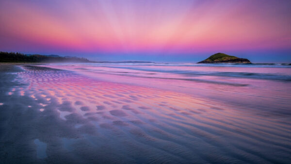 Wallpaper Rock, Blue, Beautiful, Horizon, Pink, Beach, Sand, Nature