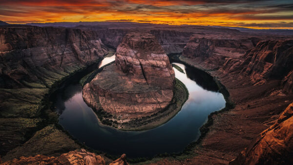 Wallpaper Under, Nature, Sky, Bend, Horseshoe, Clouds, Canyon, Black, Yellow