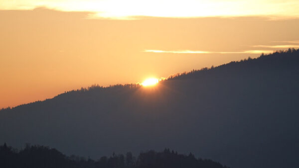 Wallpaper Mountains, Trees, Background, Sunrise, Green