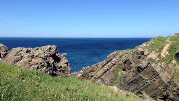 Wallpaper Daytime, Blue, Stone, Grass, Sky, Under, Rocks, Ocean, Nature, Background, During