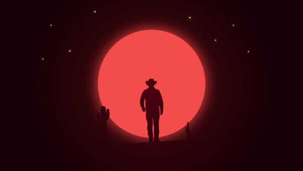 Wallpaper Silhouette, Sunset, Cowboy
