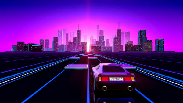 Wallpaper Buildings, Road, Lights, Car, And, Desktop, Vaporwave, Neon