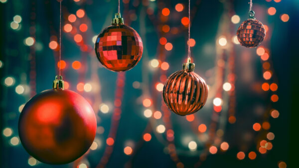 Wallpaper Red, Desktop, Colorful, Balls, Glitter, Christmas, Bokeh, Mobile, Background, Hanging, Lights