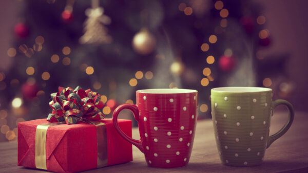 Wallpaper Wallpaper, With, And, Background, Desktop, Ornaments, Table, Shallow, Gift, Lights, Christmas, Cups