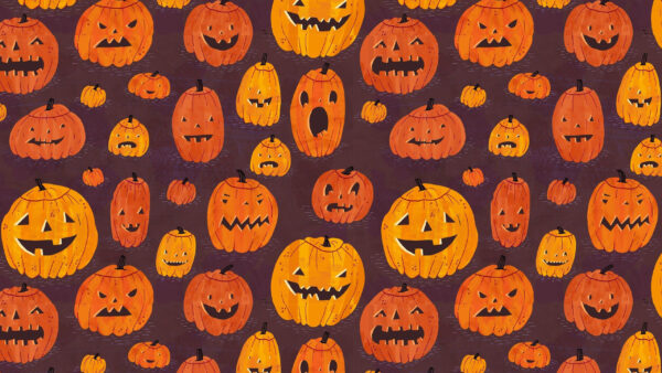 Wallpaper Cute, Halloween, Yellow, Red, Smiley, Pumpkins