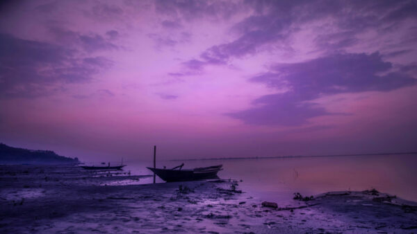 Wallpaper Under, Reflection, Purple, Sky, Aesthetic, Water, Shore, Boat