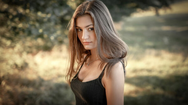 Wallpaper Bokeh, Girl, Girls, Model, Black, Wearing, Standing, Blonde, Background, Dress, Desktop, Mobile, Blur