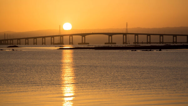 Wallpaper Landscape, Bridge, Water, Nature, Sunset, View, Ocean, During, Reflection, Above