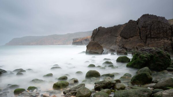 Wallpaper Stones, Sky, Ocean, Under, Water, With, Blue, Fog, Pebbles, Rocks, Nature, Desktop