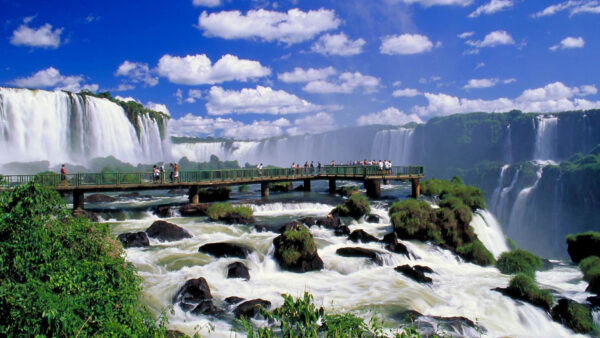 Wallpaper Falls, Cloudy, Nature, Sky, Blue, Under, Desktop, Iguazu, Panorama