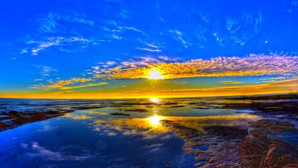 Wallpaper Water, Cloudy, With, Blue, Sand, Under, Reflection, Nature, Between, Sunrays, Sky, Dune