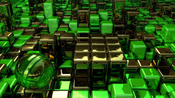 Wallpaper Green, Cubes, Ball, Desktop, Abstract, Abstraction