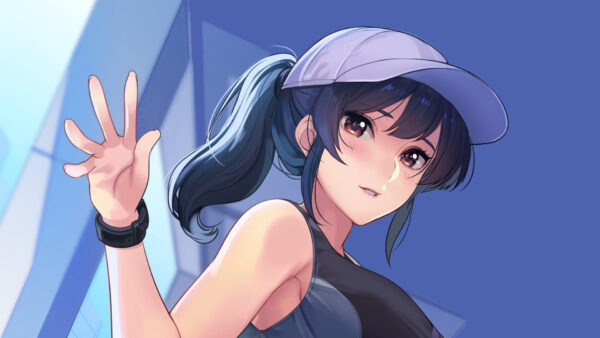 Wallpaper Girl, Anime, Ponytail, Cap, With