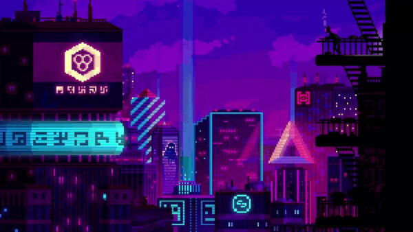 Wallpaper Synthwave, Neon, Buildings, Background, Sky, Lights