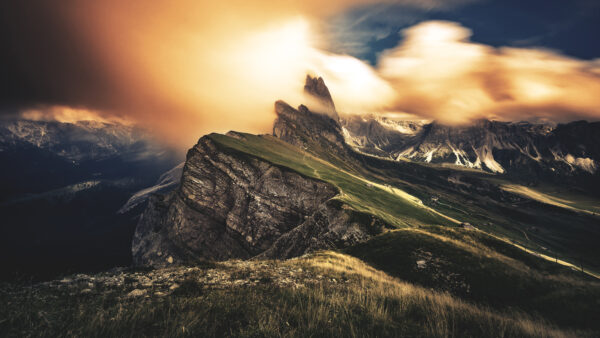 Wallpaper Sky, Snow, Desktop, Greenery, Background, Mobile, Nature, Mountains, Field, With, Clouds, Grass