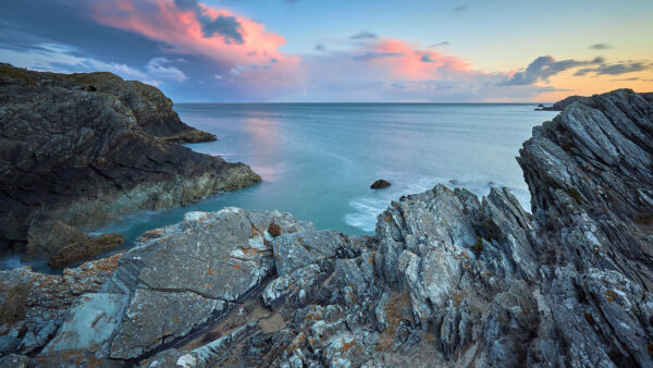 Wallpaper Under, Ocean, Blue, Clouds, White, Rocks, Waves, Sky, Nature, Stones