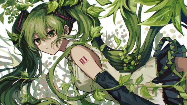 Wallpaper Anime, Girl, Eyes, Hair, Leaves, Green