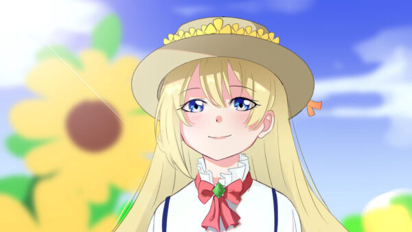 Wallpaper Flowers, Hat, Yellow, Blue, Eyes, White, Girl, Long, Background, Hair, Anime