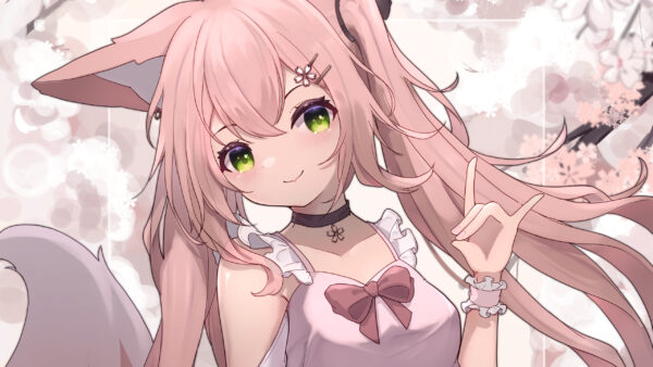 Wallpaper Green, Eyes, Hair, Pink, Long, Anime, Girl